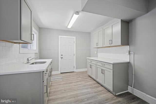 510 E Queen Ln, Philadelphia, PA 19144 - kitchen featuring gray cabinetry, light wood-style flooring, and light countertops