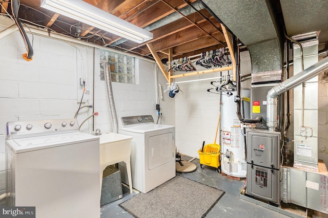 5200 Daybreak Ct, Baltimore, MD 21206 - laundry room featuring washer and dryer and gas water heater