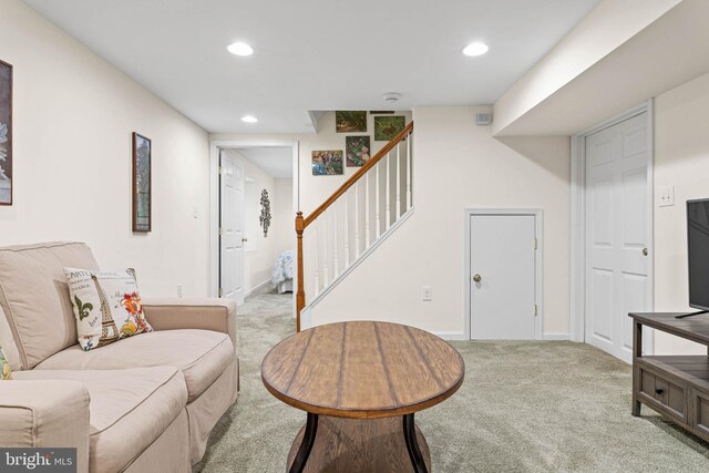 544 N Wayne Ave, Wayne, PA 19087 - carpeted living room featuring recessed lighting and stairs