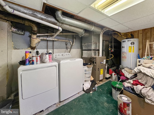 268 N Main St, Red Lion, PA 17356 - unfinished basement featuring water heater, separate washer and dryer, and heating unit