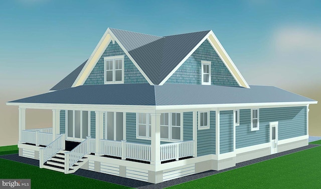 LOT25A1 Bayberry Ln, Chincoteague Island, VA 23336 - rear view of house featuring covered porch, a standing seam roof, and a metal roof