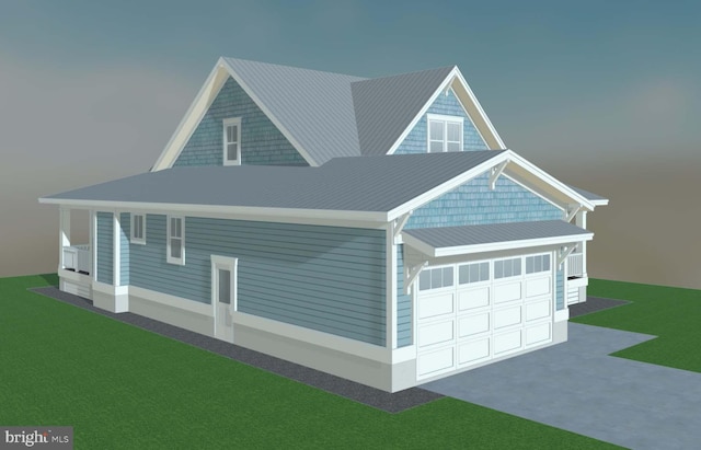 LOT25A1 Bayberry Ln, Chincoteague Island, VA 23336 - view of front of home featuring a metal roof, a garage, a front yard, and a standing seam roof