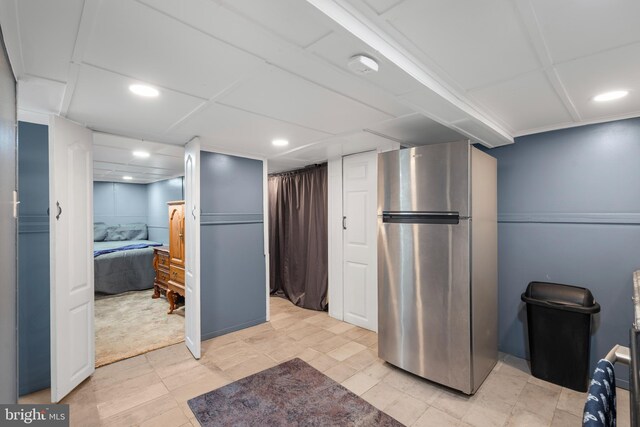 16 N Morley St, Baltimore, MD 21229 - kitchen with freestanding refrigerator and recessed lighting