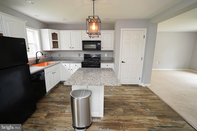 612 S Division St, Fruitland, MD 21826 - kitchen featuring black appliances, light stone counters, white cabinetry, pendant lighting, and recessed lighting
