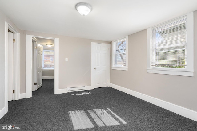 5248 Cordelia Ave, Baltimore, MD 21215 - unfurnished bedroom with a baseboard heating unit, dark carpet, and multiple windows