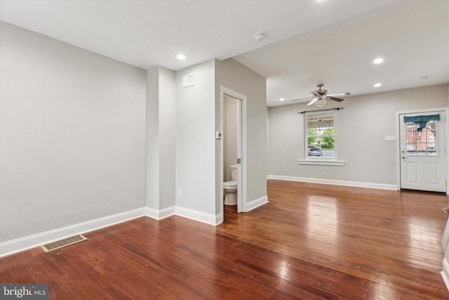 252 N 3rd St, North Wales, PA 19454 - unfurnished living room with wood-type flooring, recessed lighting, and a ceiling fan