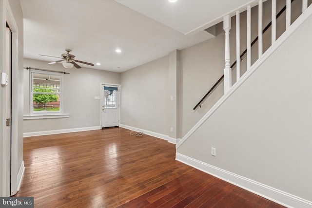252 N 3rd St, North Wales, PA 19454 - foyer entrance featuring ceiling fan, hardwood / wood-style flooring, recessed lighting, and stairway