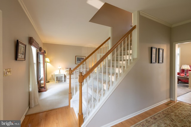 5900 Wayside Dr, Macungie, PA 18062 - stairs with wood finished floors and ornamental molding