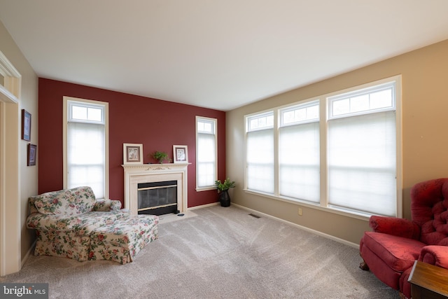 5900 Wayside Dr, Macungie, PA 18062 - living area featuring plenty of natural light, carpet floors, and a fireplace with flush hearth