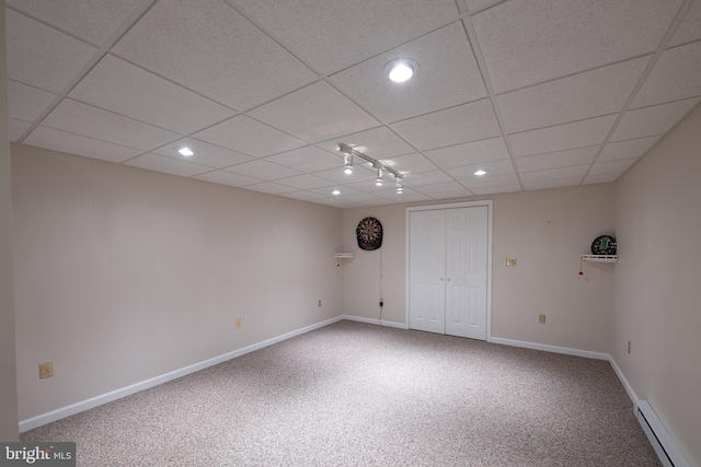 5900 Wayside Dr, Macungie, PA 18062 - unfurnished bedroom featuring a baseboard heating unit, carpet floors, recessed lighting, a paneled ceiling, and a closet