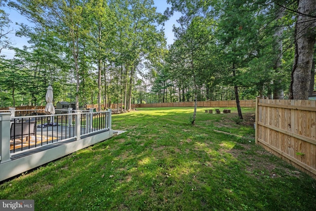 14731 Conway Dr, Manassas, VA 20112 - fenced backyard featuring a deck and view of scattered trees