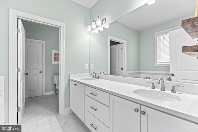 806 Dunfer Hill Rd, Severna Park, MD 21146 - full bath featuring marble finish floors and double vanity