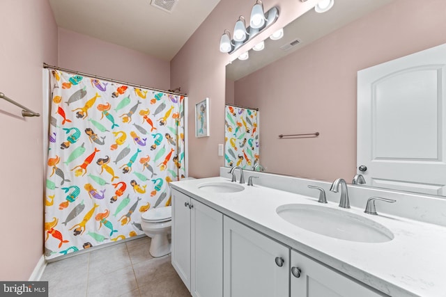 806 Dunfer Hill Rd, Severna Park, MD 21146 - bathroom with double vanity, tile patterned flooring, and a shower with curtain