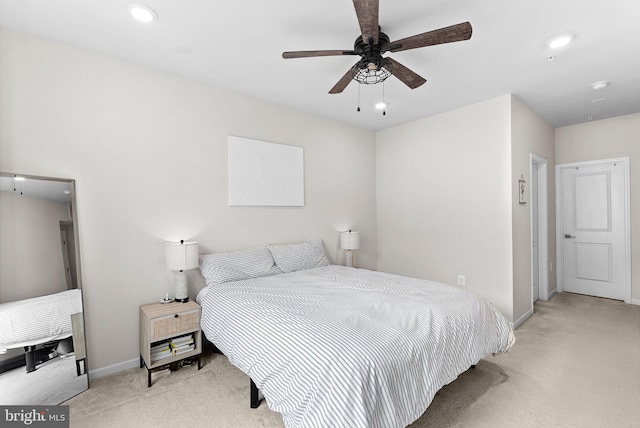 23230 Milltown Knoll Sq Unit 106, Ashburn, VA 20148 - bedroom with light carpet, recessed lighting, and ceiling fan
