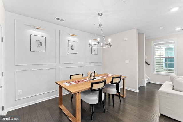 23230 Milltown Knoll Sq Unit 106, Ashburn, VA 20148 - dining room with a chandelier, stairway, dark wood-style flooring, crown molding, and recessed lighting