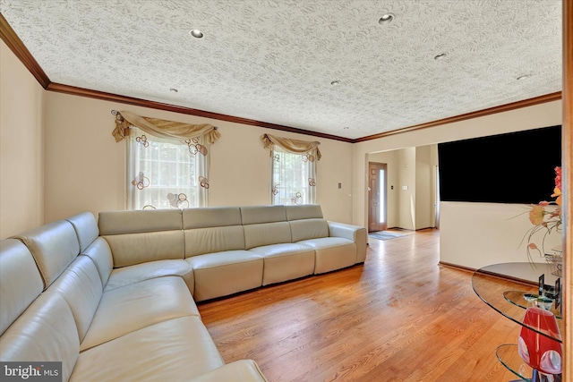2700 Moores Valley Dr, Baltimore, MD 21209 - living room with ornamental molding, wood finished floors, and a textured ceiling