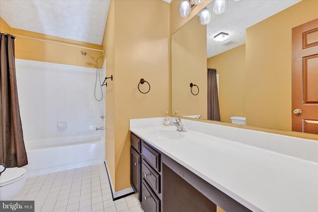 2700 Moores Valley Dr, Baltimore, MD 21209 - full bathroom with a textured ceiling, shower / tub combo with curtain, vanity, and tile patterned floors
