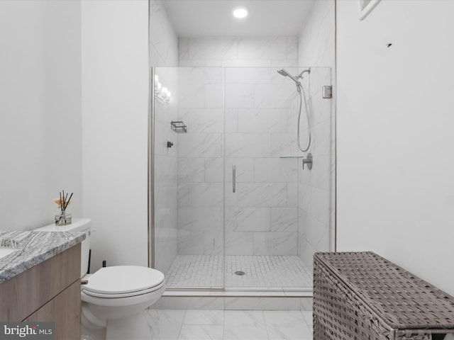 10755 Fairgrounds Dr Unit 223, Fairfax, VA 22030 - full bathroom with marble look tiles, a shower stall, vanity, and recessed lighting