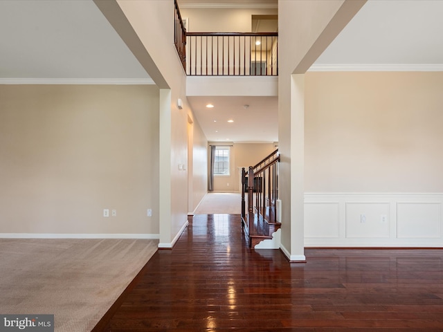 114 Renee Ln, Winchester, VA 22602 - foyer entrance with stairway, hardwood / wood-style floors, crown molding, and a high ceiling