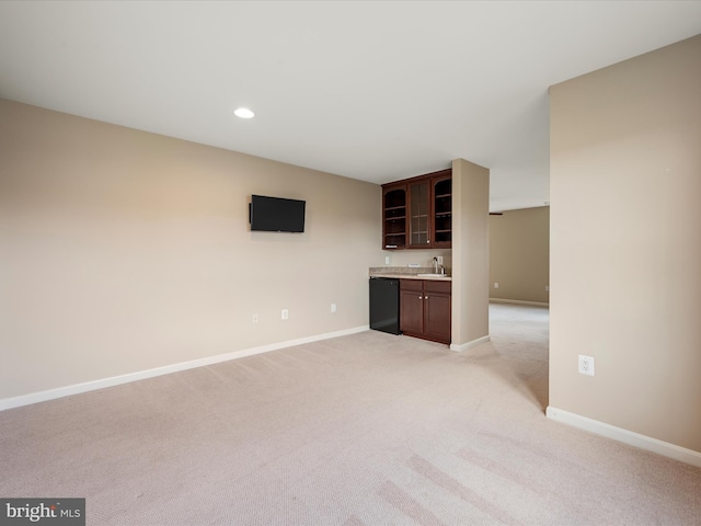 114 Renee Ln, Winchester, VA 22602 - unfurnished living room featuring bar with sink, light carpet, and recessed lighting