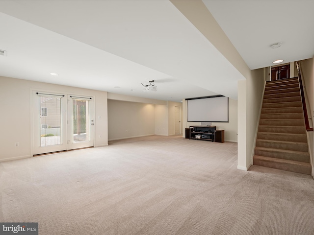 114 Renee Ln, Winchester, VA 22602 - unfurnished living room featuring light colored carpet, stairs, and recessed lighting