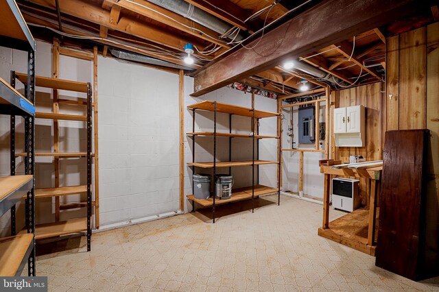 6128 Buckingham Manor Dr, Baltimore, MD 21210 - unfinished basement with electric panel and concrete block wall