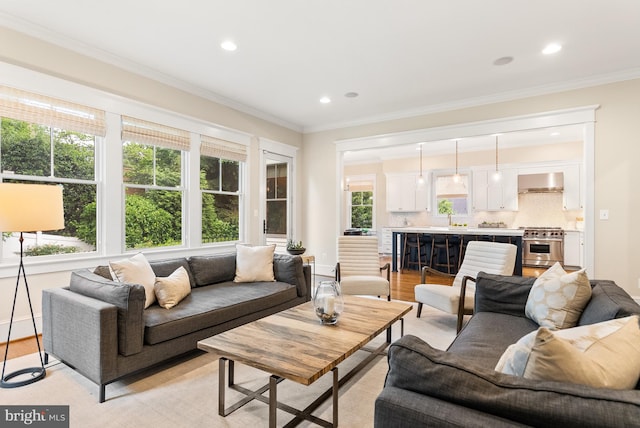 2407 N Nelson St, Arlington, VA 22207 - living room with light wood-style floors, recessed lighting, and crown molding