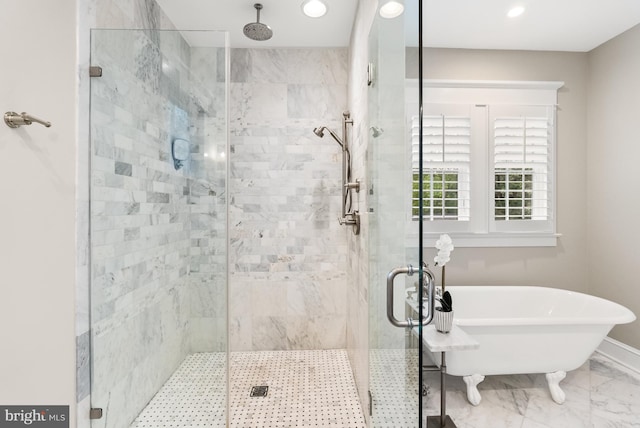 2407 N Nelson St, Arlington, VA 22207 - bathroom with a stall shower, a soaking tub, and recessed lighting