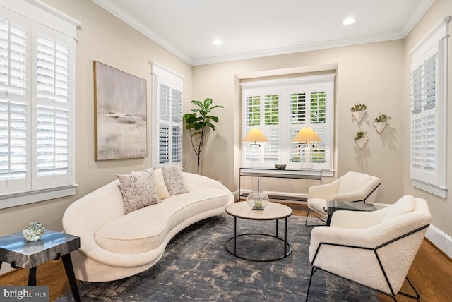 2407 N Nelson St, Arlington, VA 22207 - living area featuring wood finished floors, ornamental molding, and recessed lighting