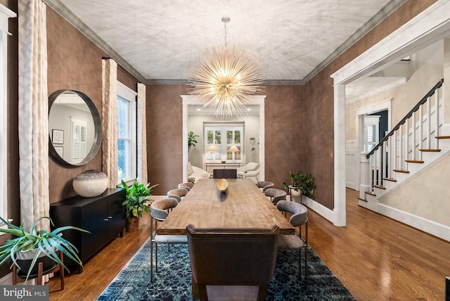 2407 N Nelson St, Arlington, VA 22207 - dining space featuring a chandelier, wood finished floors, and stairway