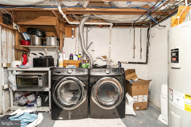30 Bunker Ln, Etters, PA 17319 - laundry room with electric water heater, washing machine and clothes dryer, and concrete block wall