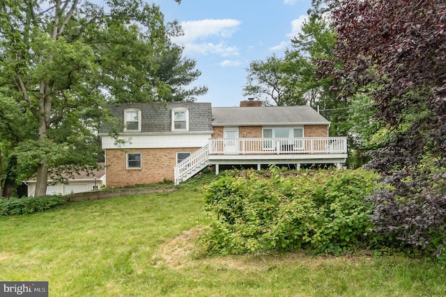 30 Bunker Ln, Etters, PA 17319 - rear view of property with brick siding, a wooden deck, a yard, and a chimney