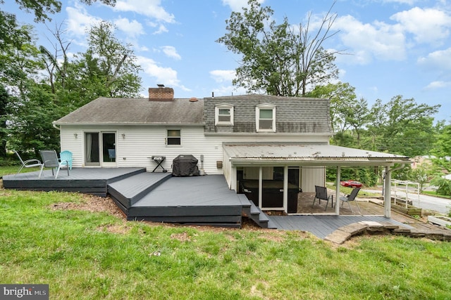 30 Bunker Ln, Etters, PA 17319 - rear view of property with a chimney, a lawn, and a wooden deck