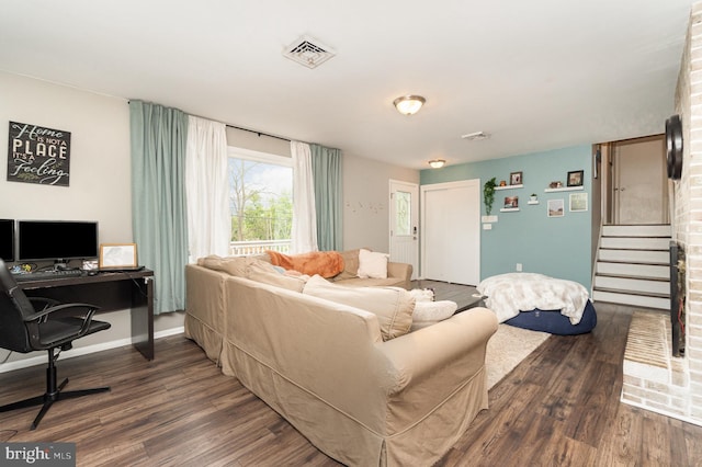 30 Bunker Ln, Etters, PA 17319 - living area with dark wood-style flooring, stairs, and a desk