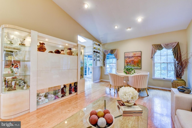 57 Harwood Rd, Monroe Township, NJ 08831 - living area featuring wood finished floors, plenty of natural light, vaulted ceiling, and recessed lighting