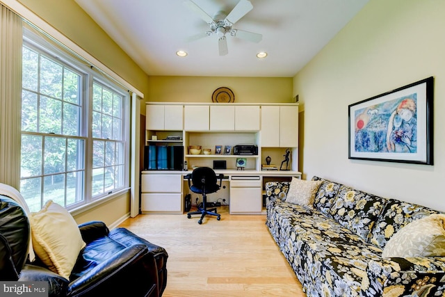 57 Harwood Rd, Monroe Township, NJ 08831 - office area with healthy amount of natural light, light wood finished floors, recessed lighting, and a ceiling fan