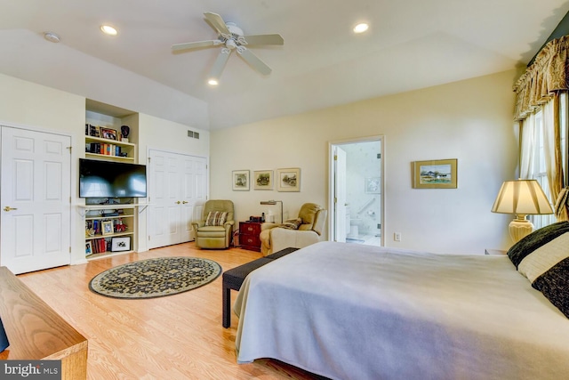 57 Harwood Rd, Monroe Township, NJ 08831 - bedroom with wood finished floors, recessed lighting, lofted ceiling, ensuite bathroom, and ceiling fan