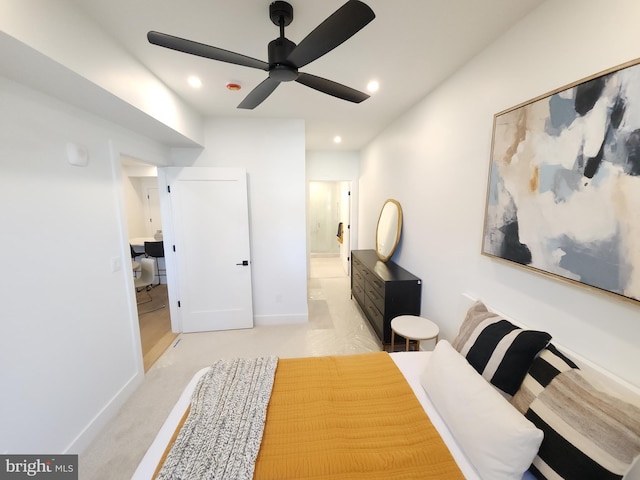 8610 Evergreen Pl Unit 100, Philadelphia, PA 19118 - bedroom with recessed lighting, light colored carpet, ensuite bathroom, and ceiling fan
