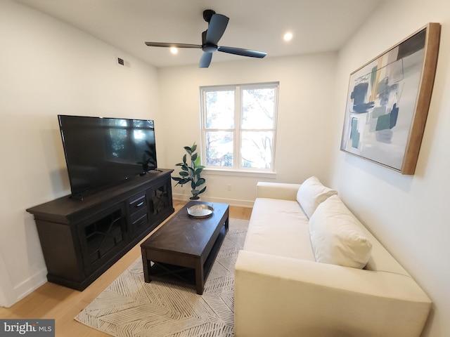 8610 Evergreen Pl Unit 100, Philadelphia, PA 19118 - living room featuring light wood-style flooring, ceiling fan, and recessed lighting