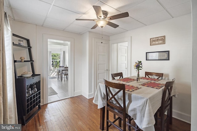 53 Ackerman Ave, Saddle Brook, NJ 07663 - dining space with a drop ceiling, hardwood / wood-style floors, and ceiling fan