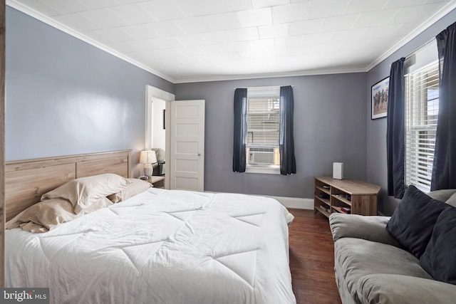 53 Ackerman Ave, Saddle Brook, NJ 07663 - bedroom featuring crown molding, dark wood-style flooring, and cooling unit