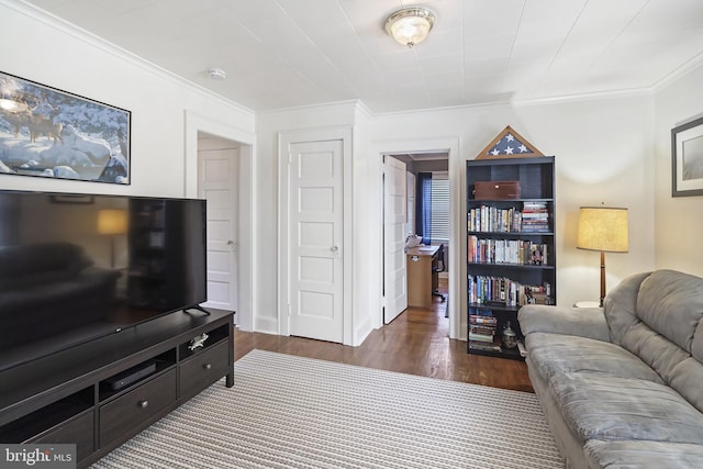 53 Ackerman Ave, Saddle Brook, NJ 07663 - living room featuring ornamental molding and dark wood-style floors