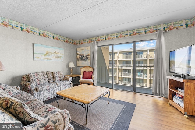 4709 Coastal Hwy Unit 460, Ocean City, MD 21842 - living room featuring light wood finished floors, a textured ceiling, and a textured wall