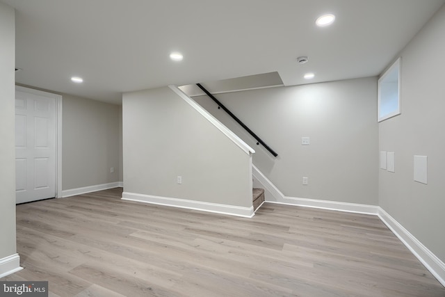 3027 Seamon Ave, Baltimore, MD 21225 - finished below grade area featuring light wood finished floors, stairs, and recessed lighting
