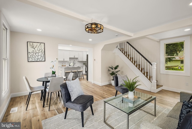 33 Main St, Pilesgrove, NJ 08098 - living area featuring stairway, light wood-style flooring, and recessed lighting