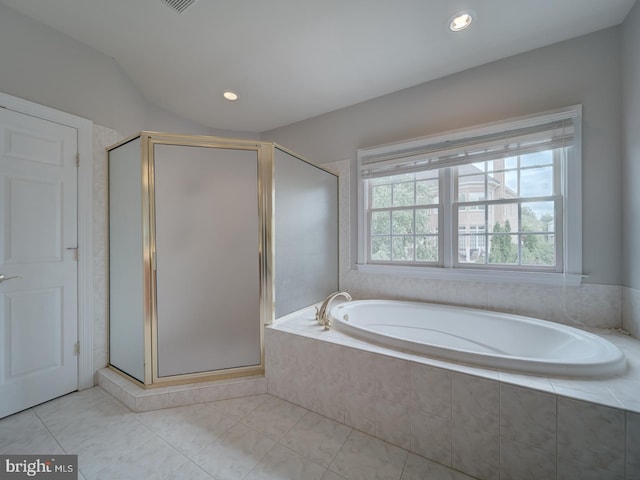 8429 Link Hills Loop, Gainesville, VA 20155 - bathroom with a bath, a shower stall, tile patterned flooring, and recessed lighting
