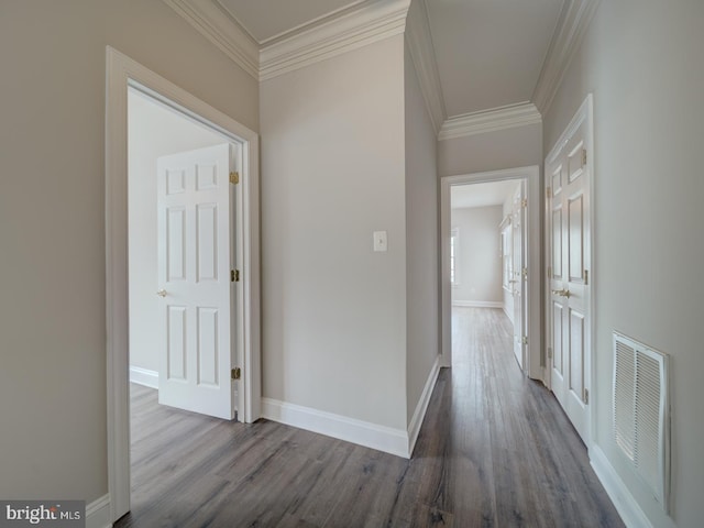 8429 Link Hills Loop, Gainesville, VA 20155 - hallway with dark wood-style flooring and ornamental molding