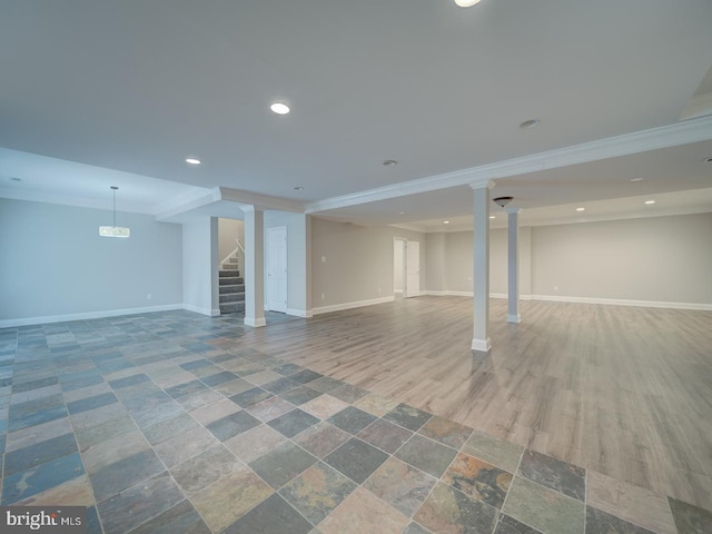 8429 Link Hills Loop, Gainesville, VA 20155 - finished basement with stairs, crown molding, recessed lighting, and wood finished floors