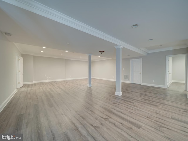 8429 Link Hills Loop, Gainesville, VA 20155 - basement with ornamental molding, light wood-style floors, and recessed lighting
