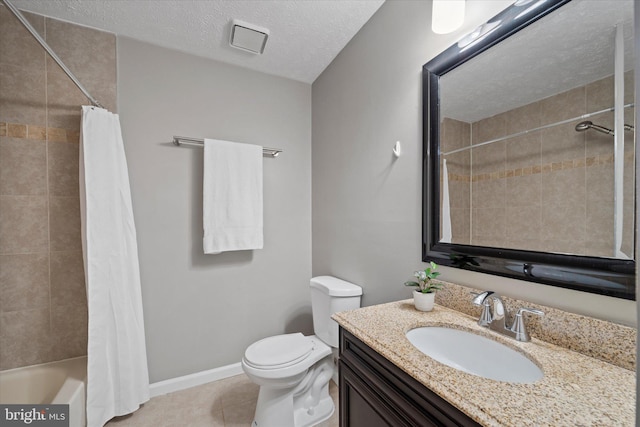 6112 Hillview Ct, Manassas, VA 20112 - bathroom with vanity, tile patterned flooring, shower / bathtub combination with curtain, and a textured ceiling